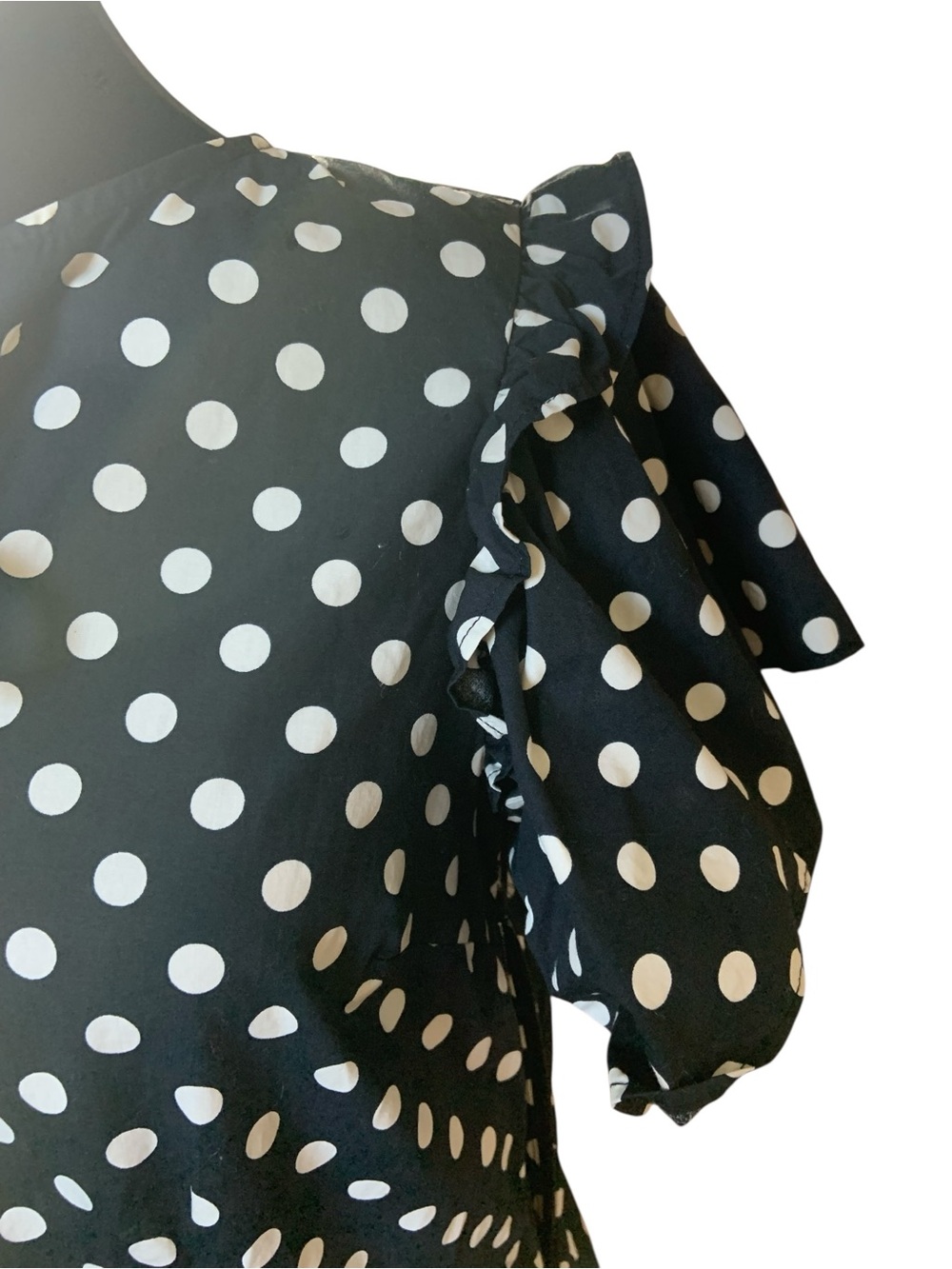 Who What Wear Black Cotton Cream Polka Dots Dress Pockets V Tie Neck M Spring - Picture 4 of 8